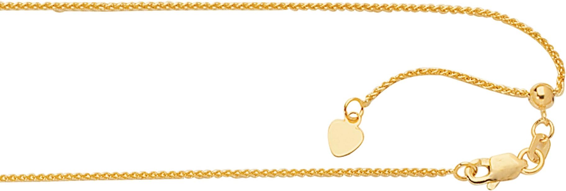 14k Yellow Gold 1 mm Adjustable Wheat Chain 22" w/Lobster Claw Clasp