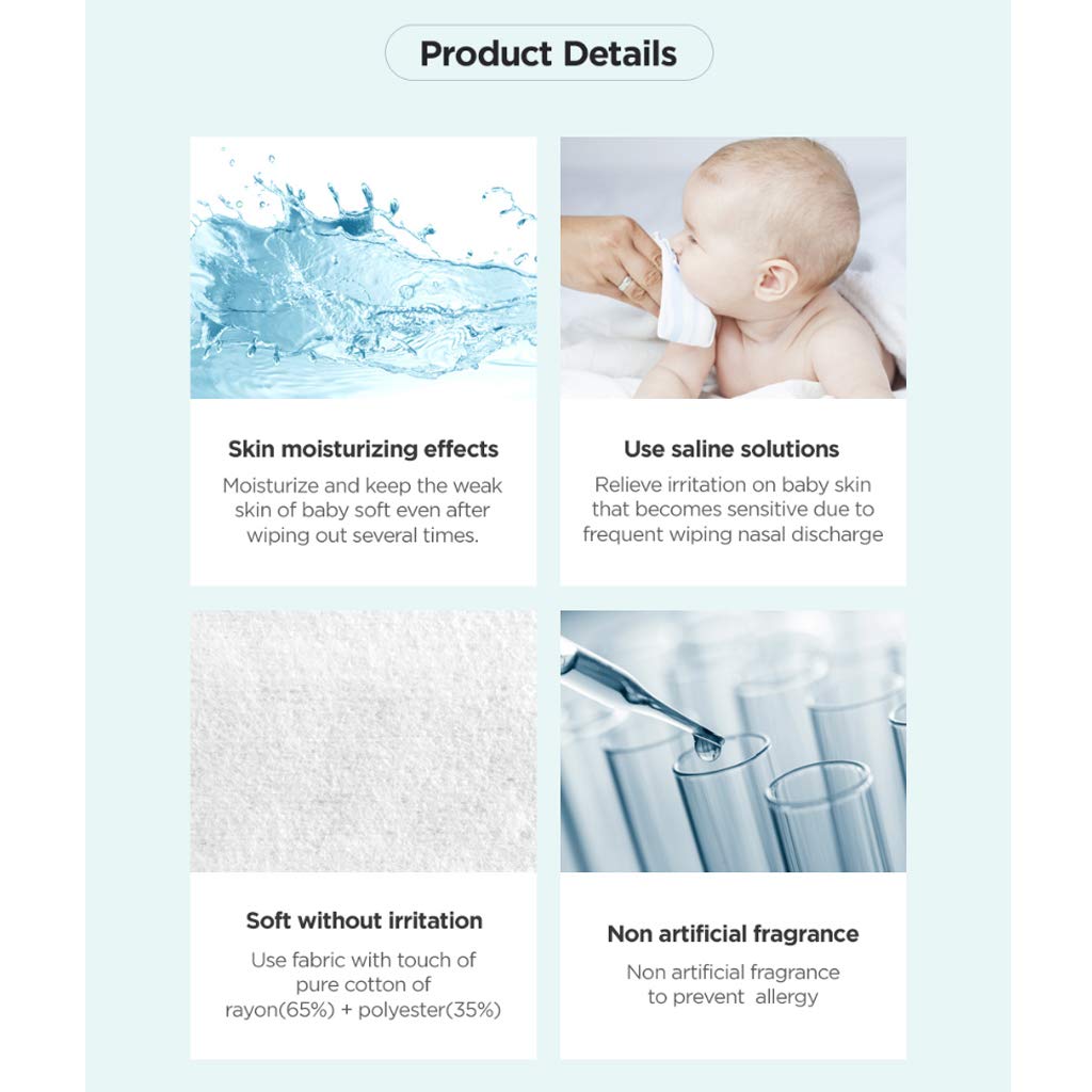 DR.ATO Nose Care Wet Tissue 20p 3 Pack (Total 60p) - Unscented Wet Wipes for Baby and Kids, Nose, Face, Hand Care with Natural Saline & Aloe Vera - Soothing and Moisturizing for Sensitive Skin