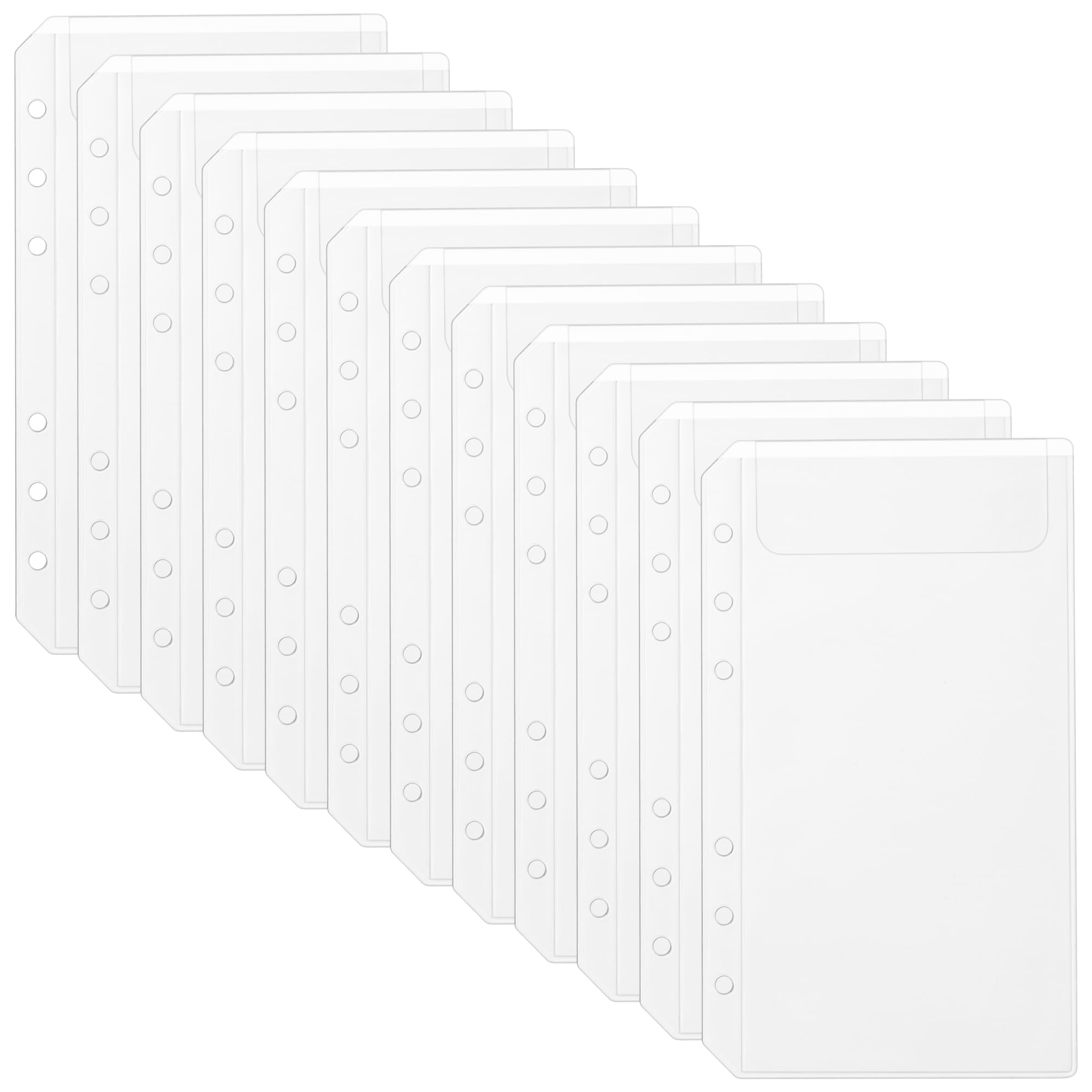 luvtree 1 Set (12 Pcs) A6 6-Hole Clear Binder Pockets – Zipperless Plastic Inserts for A6 6-Ring Binders – Ideal for Budgeting, Cash Envelopes, Savings Challenge, Travel, Journaling & Receipts