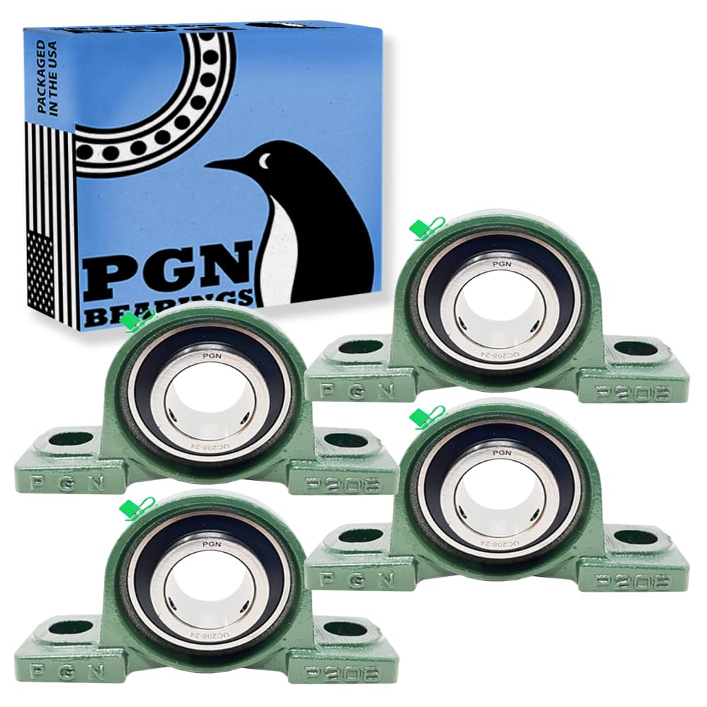 Photo 1 of PGN UCP208-24 Pillow Block Bearing - Pack of 4 Mounted Pillow Block Bearings - Chrome Steel Bearings with 1 1/2" Bore - Self Alignment
