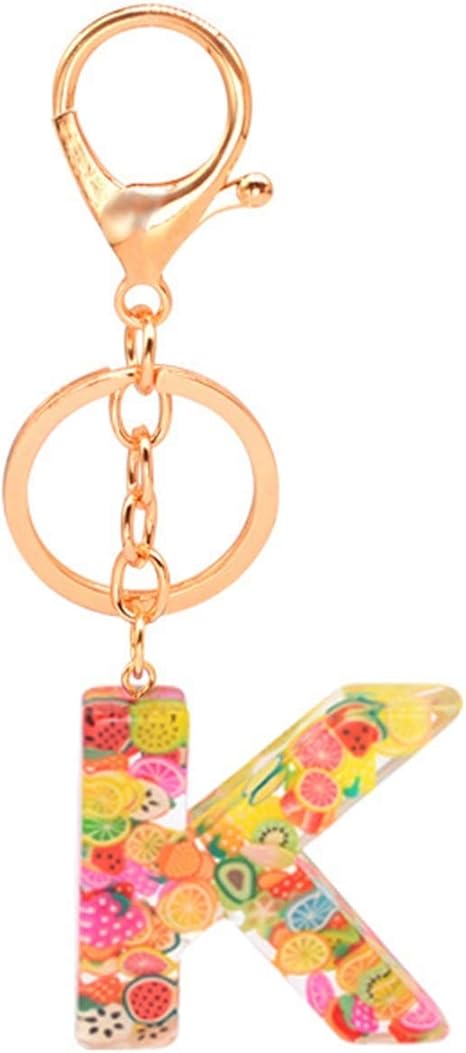 Amazon Co Jp 完璧 キーチェーンかわいいアクリル文字アルファベットクリスタル女性キーチェーンリングカーバッグフルーツキーリングホルダーペンダントチャームギフトアクセサリー Color K ホーム キッチン