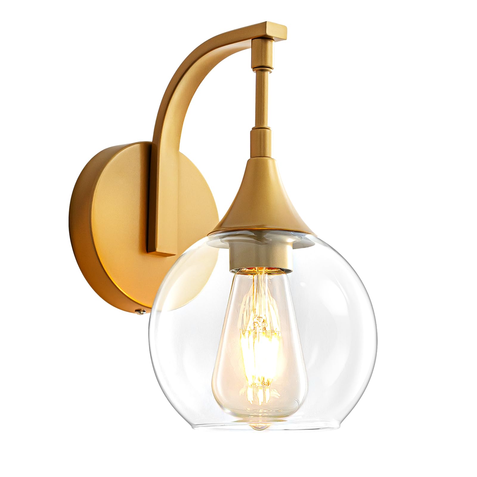 Photo 1 of Gold Wall Sconce,1-Light Bathroom Vanity Lights Modern Wall Light Fixture with 4.9 Inches Clear Glass Shade, Wall Lamps for Bedroom Living Room Kitchen Stairway,E26