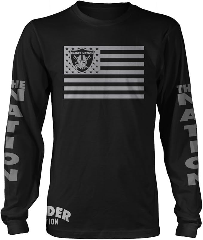 Raider Nation Raiders Flag Black Long Sleeve T-Shirt (New) Oakland Silver & Black Edition 