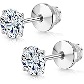 Limerencia Moissanite Stud Earrings, F136 Titanium Screw Back Earrings, D Color VVS1 Clarity Lab-created Moissanite Earrings, Hypoallergenic G23 Pure Titanium for Women Men Sensitive Ears