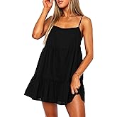 OZICERD Flowy Short Sundress Mini Babydoll Dresses for Women Going Out Tiered Ruffle Beach Spaghetti Strap Swing Dress Cute
