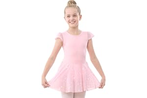 Stelle Ballet Leotards for Girls Dance Leotard with Skirt Toddler Pink Ballet Outfit Ruffle Sleeve Kids Dance Dress