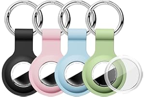 Linsaner Upgraded [4 Pack] for AirTag Holder with Clear Cover Silicone Case with Keychains, Scratch-Resistant Suitable for GPS Items, Dogs, Bags, Luggage, Pink/Light Blue/Teal Green/Black