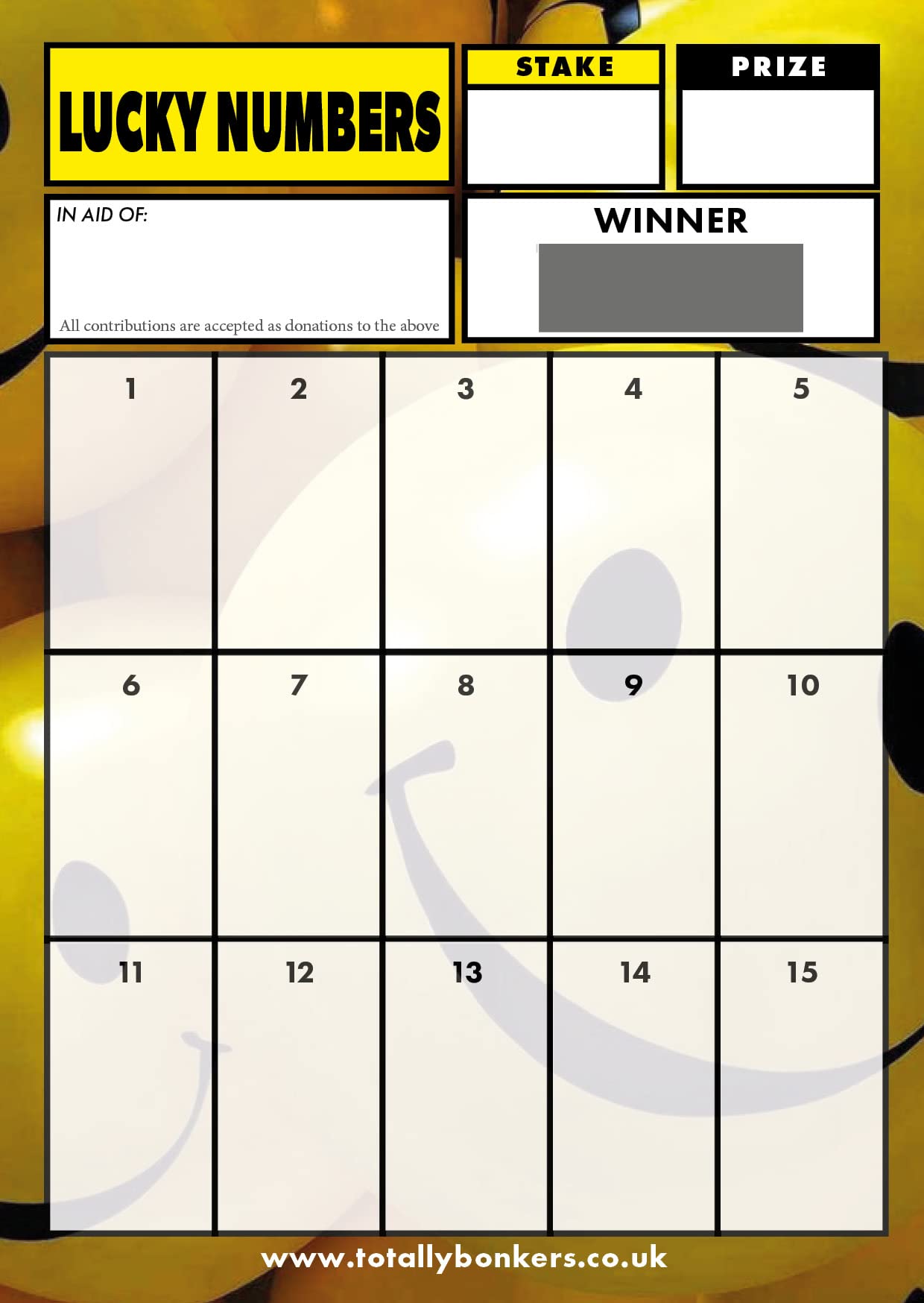 Totally Bonkers - Lucky Numbers Fundraising Scratch Cards - 15 Square - A6 (148x105mm) - 10 Pack - TB0049 - Blind Card