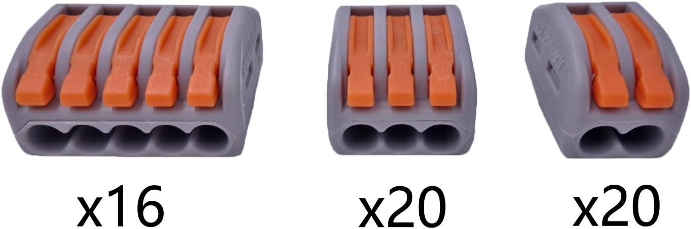 Lever Nut Connector Assortment Conductors, 56pcs Compact Wire Connectors Pack 222-412 (20pcs) 222-413 (20pcs) 222-415 (16pcs)