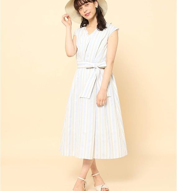 Amazon ロペピクニック Rope Picnic ストライプ織カシュクールワンピース サックス 48 38 ワンピース チュニック 通販