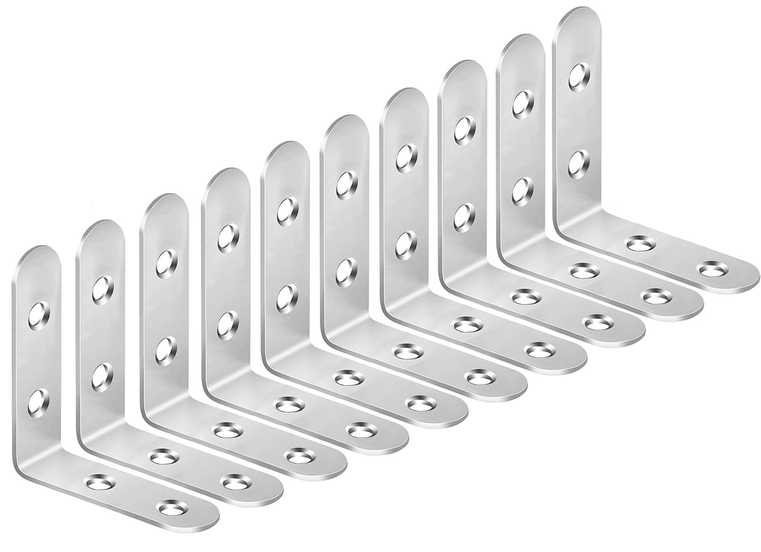 ZiYuya 10PCS Right Angle Brackets for Wood, Stainless Steel Corner Brackets 90 Degree L Shape Bracket Corner Braces Joints Bracket Shelf Support Wall Bracke for Furniture Windows Silver 50mm x 50mm