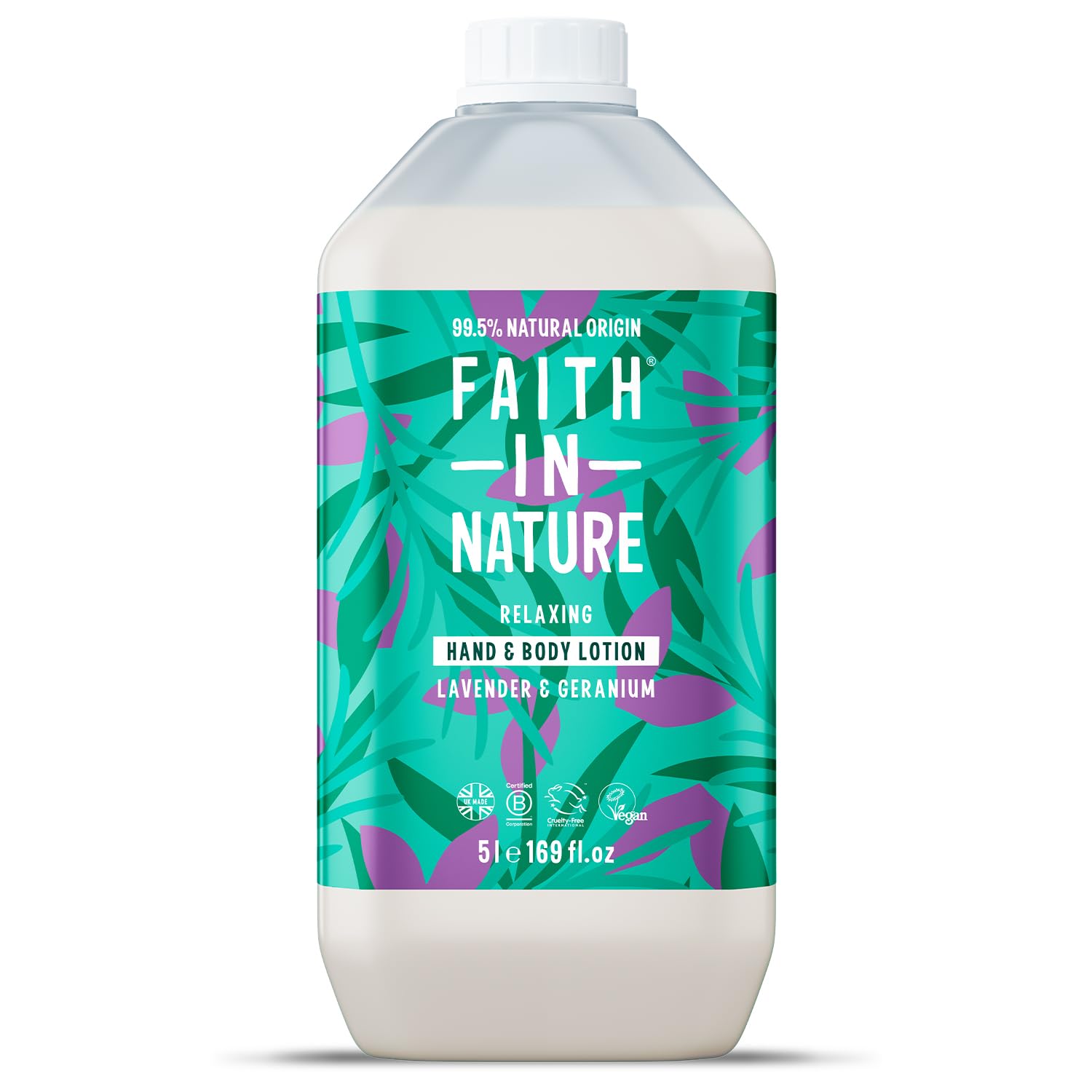Faith In Nature Natural Lavender & Geranium Hand & Body Lotion, Relaxing, Vegan & Cruelty Free, No SLS or Parabens, 5L Refill Pack