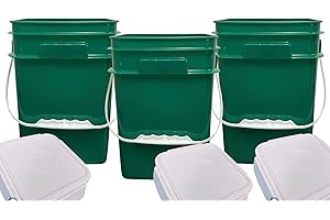 House Naturals 4 Gallon Square Food Grade Bucket Pail with Plastic Handles and Lid (Pack of 3) Made in USA containers (Dark Green)