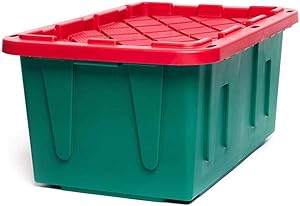 HOMZ Holiday Plastic Storage Container, 27 Gallon - Set of 2, Green and Red, 2 Sets