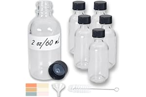 Zkupanx 6 Pack 2oz Small Clear Glass Bottles with Lids, Leak-proof 60mL Shot Bottles with Caps for Wellness, Ginger, Essential Oils, Liquids, Potion, Juice, Personal Care & Beauty