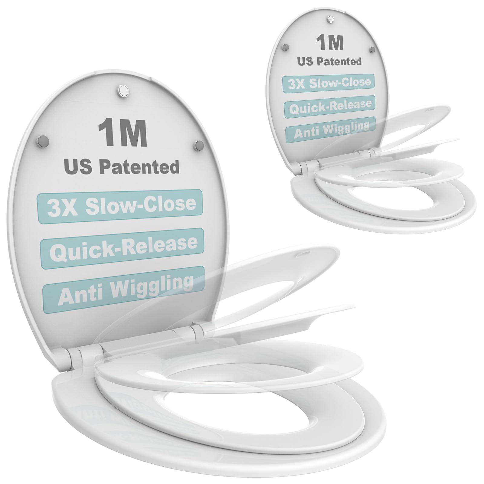 Photo 1 of 1M Family Toilet Seat, Patented Slow Close & Quick Releasing Technology, Anti-Wiggling, Easy to Install and Clean, Standard Round with Toddler Seat Built In (2 Pieces)