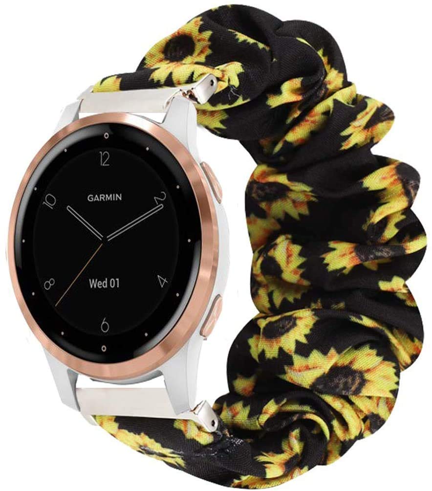 Compatible for Garmin vivoactive 4S Band, LvBu Fabric Elastic Scrunchie Elastic Watch Band Women Cute Replacement Straps for Garmin vívoactive 4S 40mm Smartwatch/Vivomove 3S Smartwatch (Sunflower)