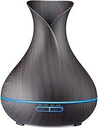 URPOWER Essential Oil Diffuser, 400ml Wood Grain Aromatherapy Diffuser Ultrasonic Cool Mist Humidifier with Color LED Lights Changing and Waterless Auto Shut-off for Bedroom Office Home Baby Room Yoga