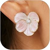 ZENCHEER Butterfly Orchid Clip On Earrings for Women, Dainty Trendy Flower Petal Dangle Drop Earrings Rhinestone Stud Earrings for Non Pierced Ears Jewelry Gift