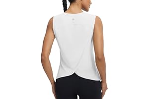 BALEAF Women Sleeveless Athletic Tops for Workout Yoga Tank Tops Crop Open Back UPF 50+ Tennis Running Gym Loose Fit