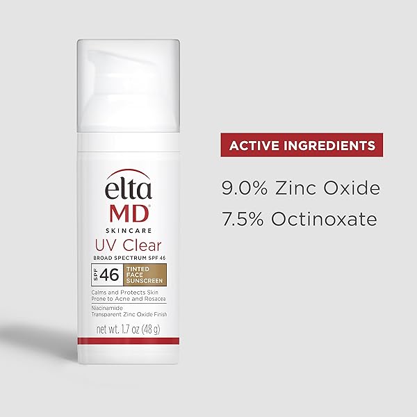 ELTAMD UV CLEAR TINTED SUNSCREEN FOR FACE, SPF 46 WITH ZINC OXIDE, OIL-FREE, DERMATOLOGIST RECOMMENDED, FOR ACNE-PRONE SENSITIVE SKIN, 1.7 OZ