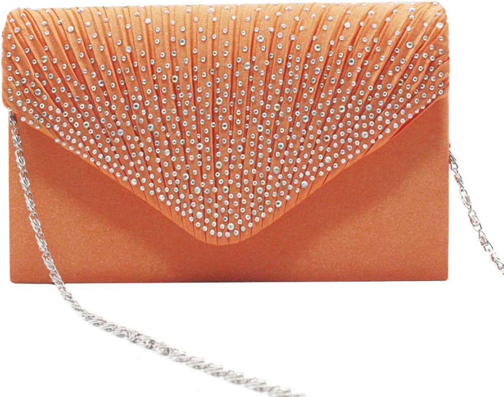 Dreneco Ladies Diamond Envelope Clutch Bag Evening Party/Bridal Wedding/Hand Bag, Orange - Image 3