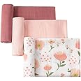 Little Jump 3 Pack Muslin Swaddle Blankets Solid Colors, Large 47 x 47 inches Muslin Blankets for Girls & Boys, Baby Receiving Blankets, Newborn Gifts (Solid Floral)