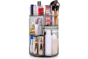 sanipoe 360 Rotating Makeup Organizer, Spinning Skincare Organizer,Cosmetic Display Case with Brush Holder Perfume Tray, Multi-Function Storage Carousel for Vanity Bathroom Countertop