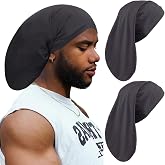 Leeven 2 Pieces Dreadlock Cap Wide Elastic Black Loc Cap Long Braid Cover for Full Hair, Stocking Sleep - Black