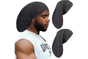 Leeven 2 Pieces Dreadlock Cap Wide Elastic Black Loc Cap Long Braid Cover for Full Hair, Stocking Sleep - Black