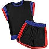 blibean Girls Summer Clothes Sets Kids Colorblock Matching Outfits Size 6-15 Years