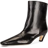 FSJ Women Square Toe Comfort Kitten Low Heel Ankle Boots Pull On Booties Winter Faux Suede Casual Dressy Shoes Size 4-16 US