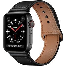 KYISGOS Compatible with iWatch Band 44mm 42mm, Genuine Leather Replacement Band Strap Compatible with Apple Watch Series 4 Series 3 Series 2 Series 1 42mm 44mm, Black