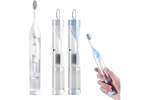 KULUSION 2Pcs Travel Toothbrushes Kit Fold Travel Size Toothbrushes Built-in Toothpaste Container, Including 2 Cleaner Head Soft Bristles for Camping, School, Business Trip (Blue, White)
