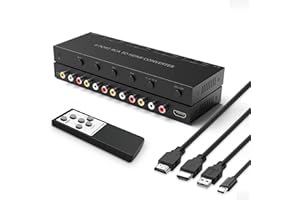 RuiPuo 4Port AV to HDMI Converter, 4Port AV to HDMI Switcher with IR Remote, Support 16:9/4:3 and Quick Switch Compatible with WII/N64/SNES/Xbox/PS1/PS2/PS3/VHS/VCR/DVD Players etc.(4AV In-1HDMI Out)