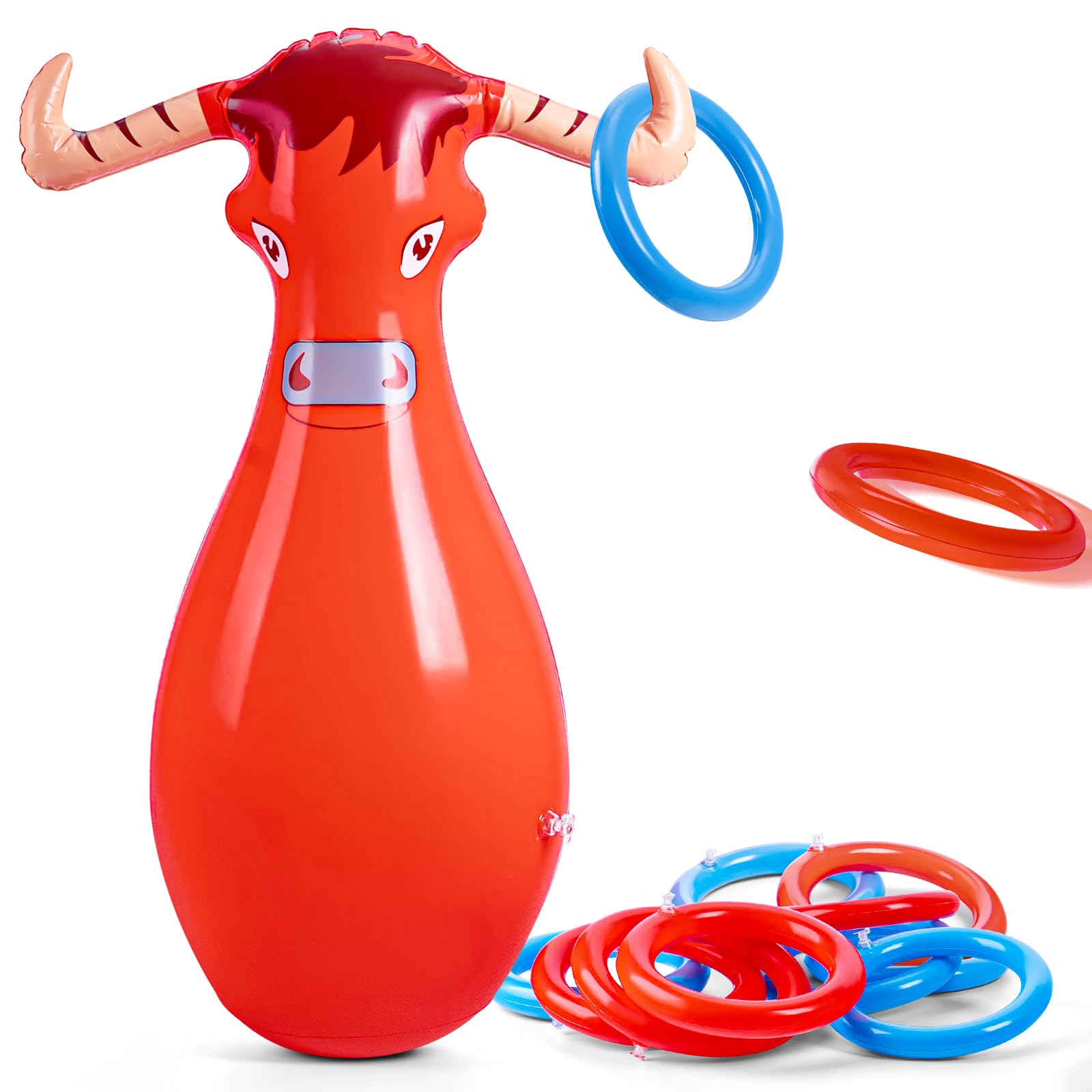 Photo 1 of Optiacan Inflatable Bull Ring Toss, Improve Aim with 1 Inflatable Bull and 6 Inflatable Rings, Western Cowboy Ring Toss for Kids Adults Fiesta Rodeo Party Supplies Pool Beach