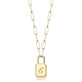 MEVECCO Gold Dainty Initial Lock Necklace 18K Gold Plated Padlock Paperclip Chain Letter Necklaces for Women Minimalist Personalized Jewelry