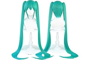SL Turquoise Blue Cosplay Wig with Ponytails, 45''/115cm Long Cyan Lolita Anime Game Hair Pigtails Wigs with Cap for Hallowee