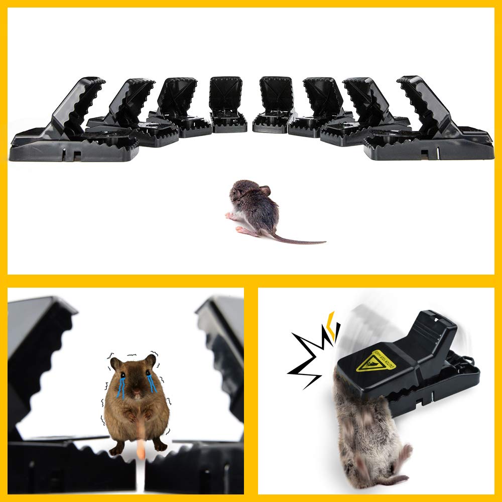 Small Mouse Trap, Reusable Snap Traps That Work with Detachable Bait Cup, Sanitary Safe and Effective Indoor Mouse Catcher Pack of 8