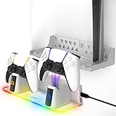 Fosmon Wall Mount Kit with Fast Charging Controller Charger Station Compatible with PS5, RGB Light, Metal Stand & Anchors Compatible with PS5 Disc & Digital Version (Slim & Pro)