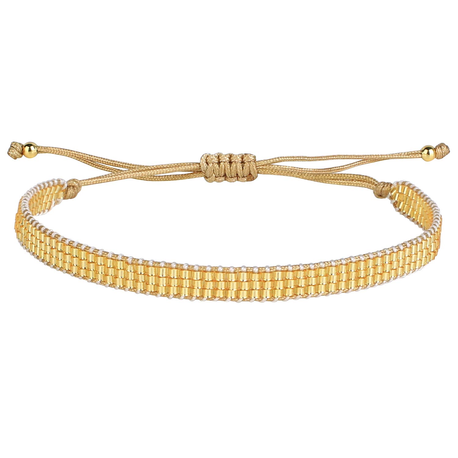 KELITCH Rainbow Strand Wrap Bracelets Japan Miyuki Beaded Bracelets Hand Woven Braided Cuff Bangles (Gold 07B)