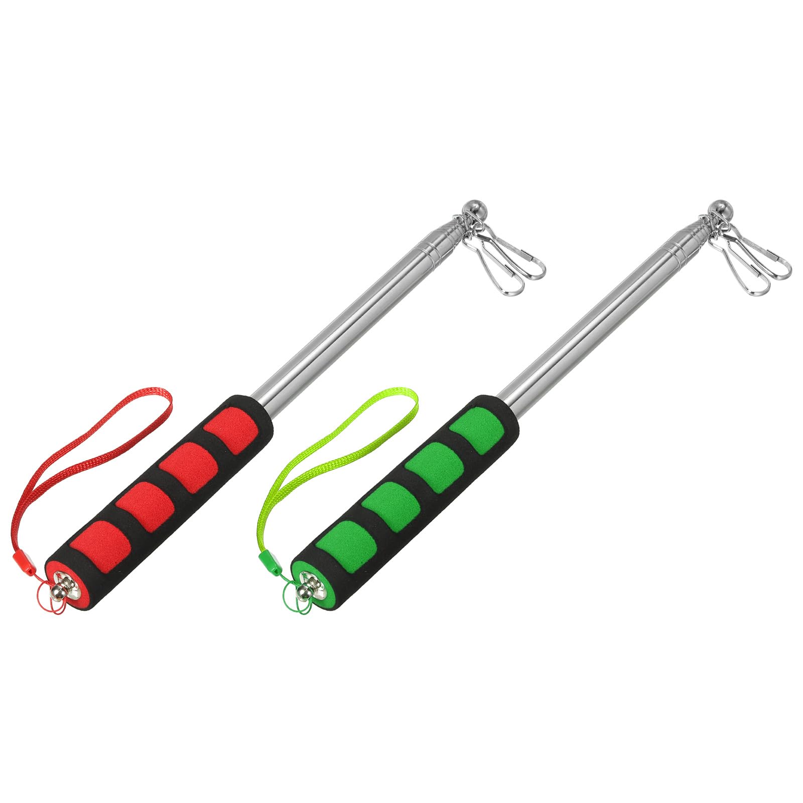 PATIKIL 6.5 Feet Telescopic Handheld Flagpoles, 2 Pcs Non-slip Sponge Handle Stainless Steel Portable Collapsible Teacher Pointer Tour Guide Flag Pole with Clips, 9 Sections, Red Green