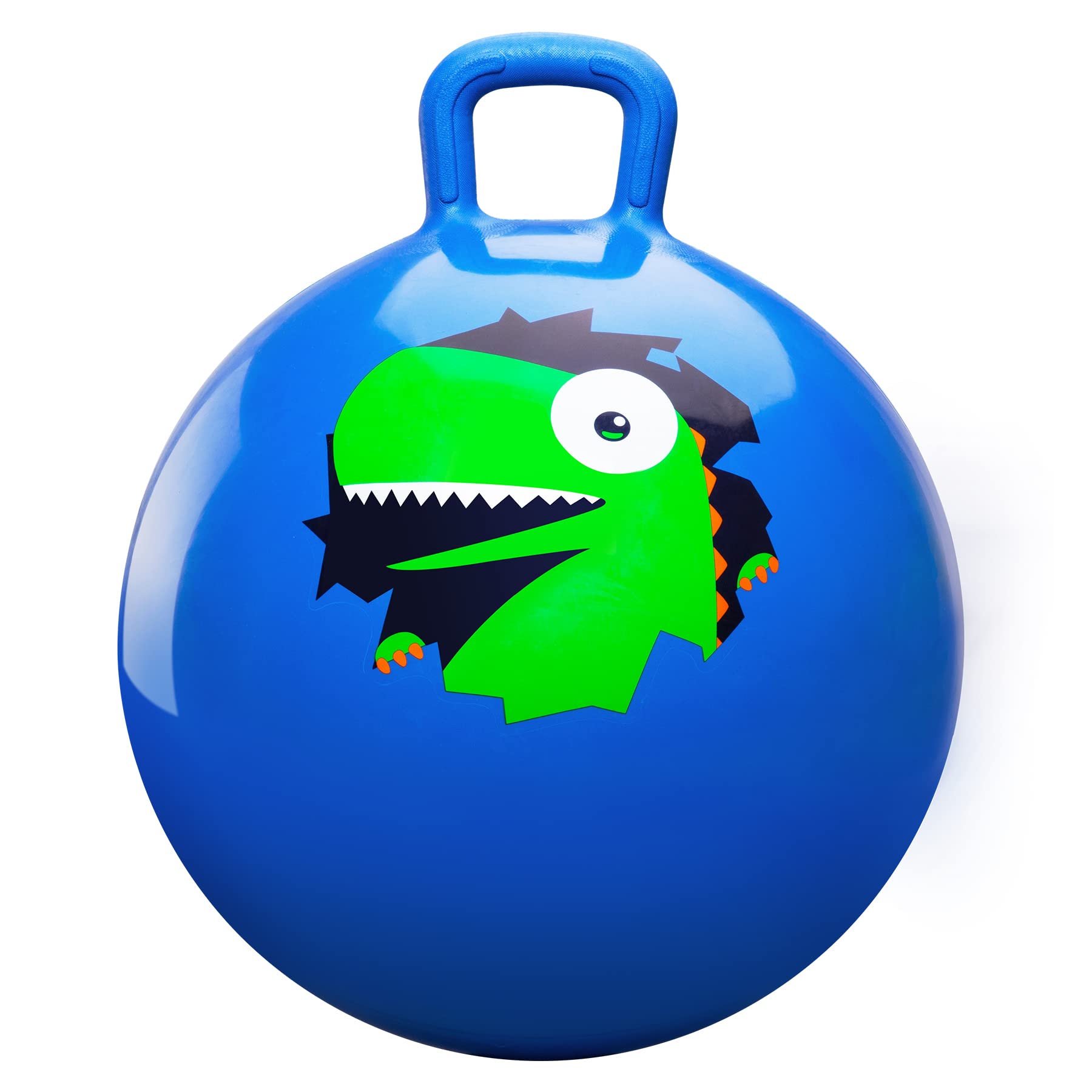 INPODAK 18inch Space Hoppers for Kids Age 3-8 Blue Dinosaur Space Hopper Anti-slip Hopper Ball with Handle Inflatable Jumping Balls with Handpump Jumping toy for Boy Girls Indoor Outdoor Garden Game — image 1