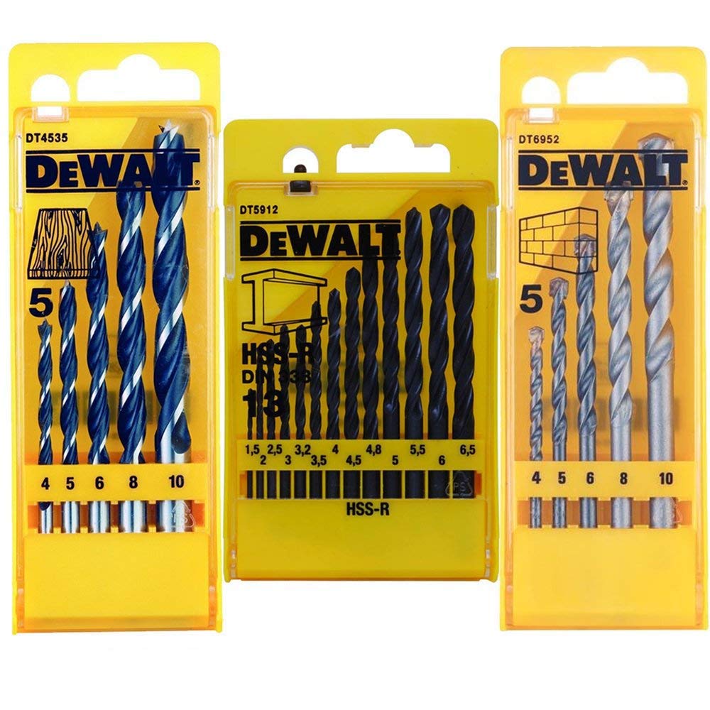 3 x DeWalt Drill Bit Sets With DT5912 HSS, Metal DT4535 Wood & DT6952
