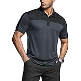 CQR Men's Polo Shirts, Tactical Short Sleeve Golf Performance Shirts, Lightweight Dry Fit UPF 50+ Pique