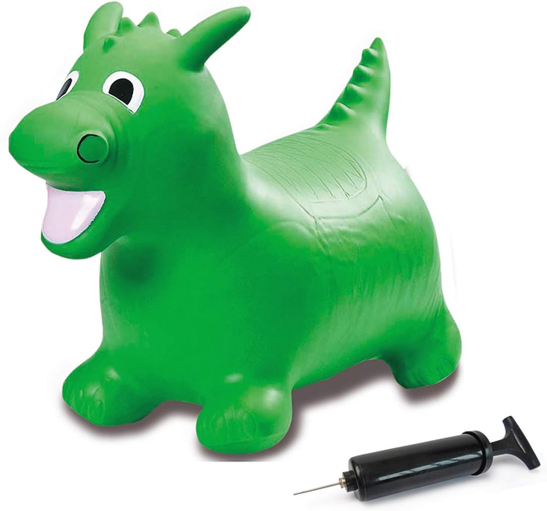 Jamara 460315 - Hüpftier Drache grün mit Pumpe - fördert Gleichgewichtssinn und motorische Fähigkeiten, Tierohren dienen dem Kind als Halt, belastbar bis 50 kg, Pflegeleicht, robust & widerstandsfähig