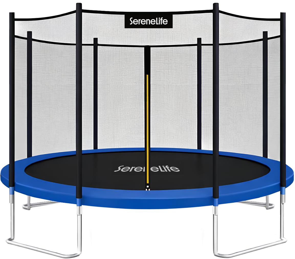 SereneLife 8 ft Outdoor Trampoline with Safety Net Enclosure for Backyard Fun, Weather-Resistant Jumping Mat and Stable Frame Design – Trampoline for Kids with Net, Suitable for Family Play Image