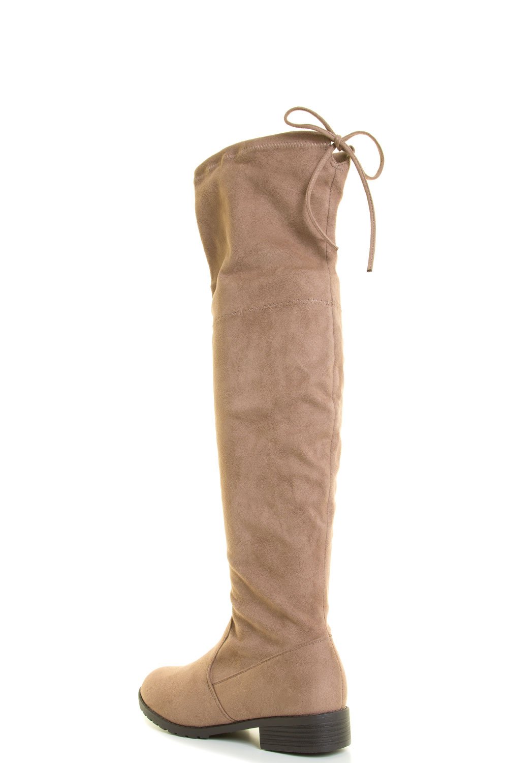Forever Link Jalen Taupe OTK High Drawstring Tie Lace Up Chunky Thick Heel Boots (10) - Image 4