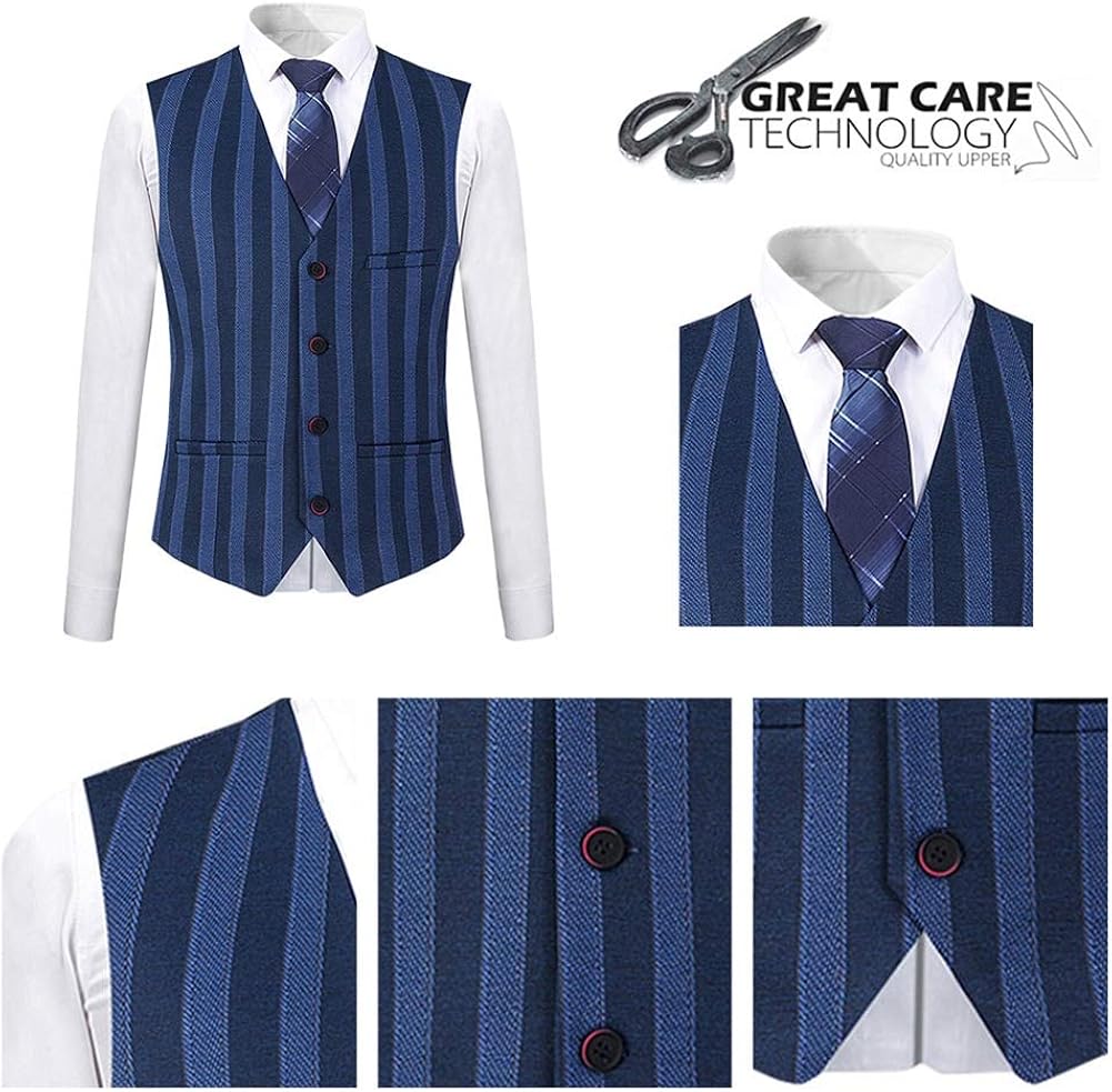 Mens 3 Piece Suit Formal Pinstripe Slim Fit Notched Lapel Dress Blazer Vest Trousers Set at  Men’s Clothing store