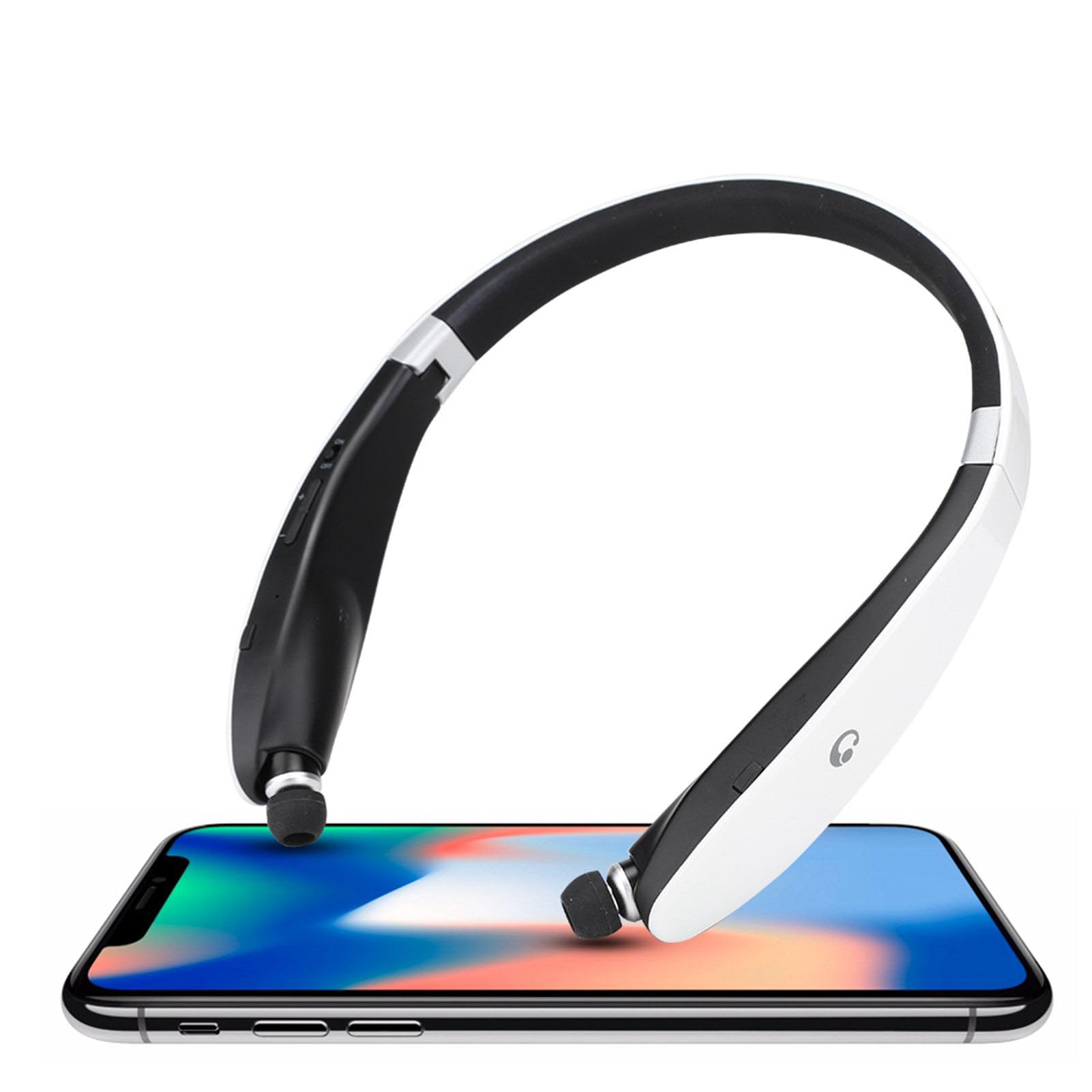 Tosuny Bluetooth Headphone, SX-991 Foldable Neck Hanging Type Telescopic Headset Wireless Bluetooth Earphones with Mic Noise Cancelling Earbud(Black White)